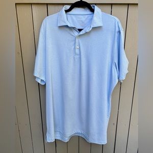 A light blue striped polo.